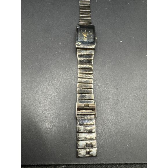 RADO Diamond Accent Watch 3710-2035 Rectangle Black Dial Silver Tone 21mm - Picture 4 of 14